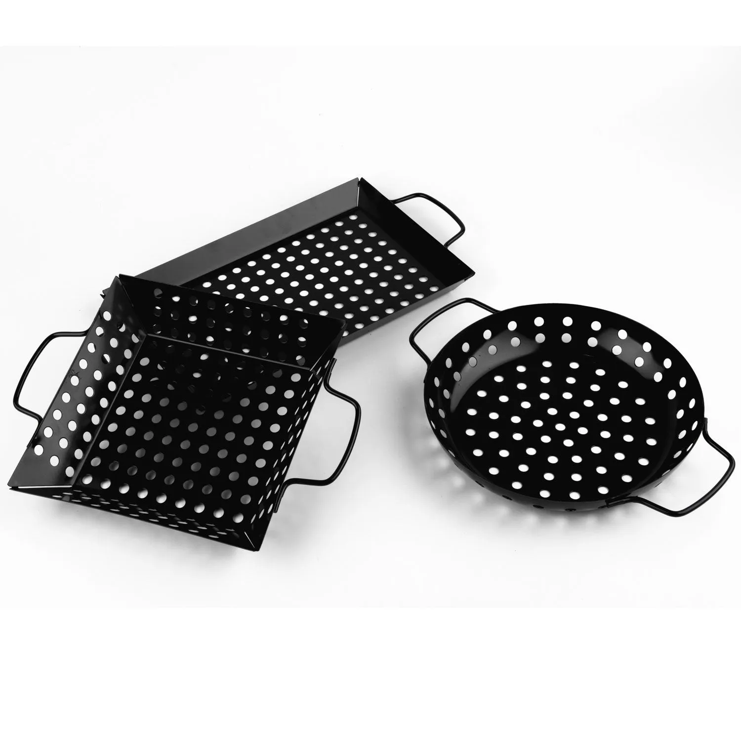 Waykea Non-stick Grill Basket Set, 3-Piece BBQ Accessory Set Wok Pan Grill Vegetable