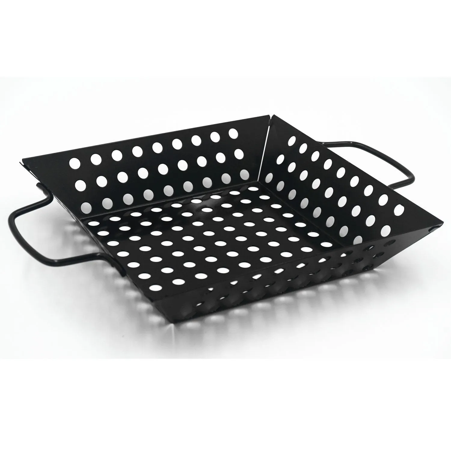 Waykea Non-stick Vegetable Grill Basket with Handle, 9-inch Square Wok Pan BBQ Accessory for Grilling Veggie, Shrimp, Meat, Camping Cookware